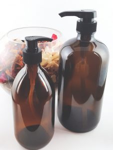 Soap pump dispenser amber glass bottle