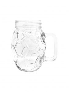 Football handle clear glass jar