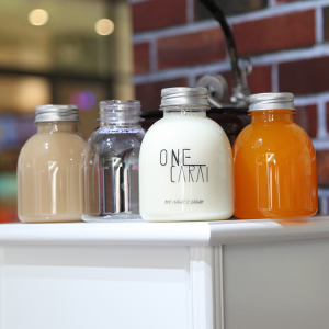 fatty clear glass bottle